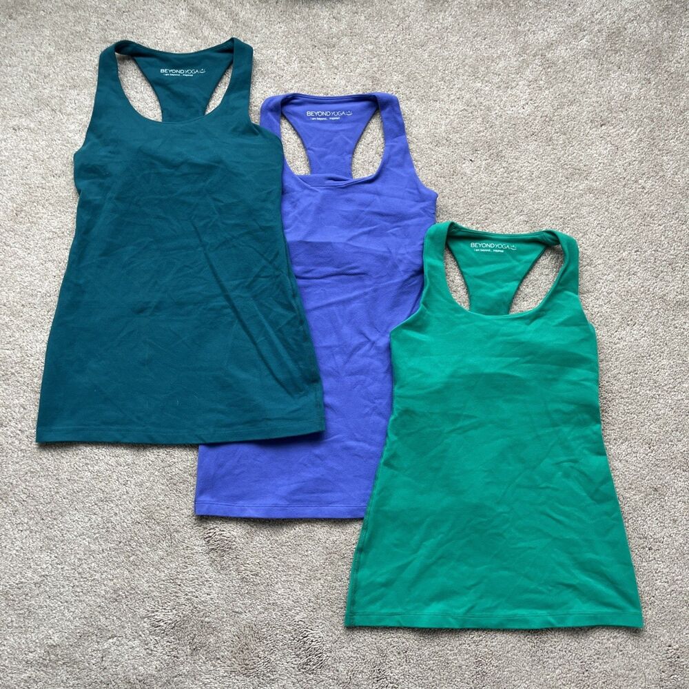 Beyond Yoga Tank Top LOT of 3 XS Refocus Full Length Green Purple Racerback Soft